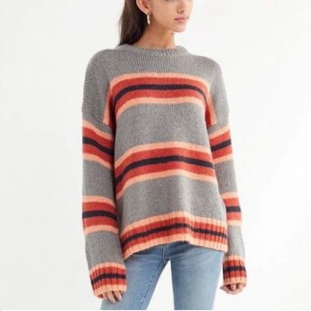 Urban Outfitters Bobby Boyfriend Gray Striped Pullover Sweater Casual Modern